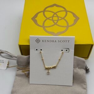 Kendra Scott Gold Mom Script Necklace with Clear Stone